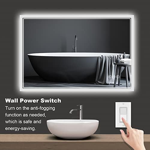 LEUNG 40x24 inç LED banyo aynası, dikdörtgen duvara monte Vanity ayna ile 3 renk dim ışık Anti-sis dokunmatik anahtarı makyaj