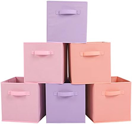 Stero Kumaş Saklama Kutuları Kolları ile 6 Paket Eğlenceli Renkli Dayanıklı Depolama Küpleri Ev, Çocuk Odası, Dolap ve Oyuncak