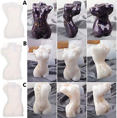 WOPODI 3 Adet İnsan Vücudu Silikon Mum Kalıpları, 3D Kadın Koku Mum Yapımı Balmumu Kalıp DIY Sanat Kadın Heykel Modeli Vücut