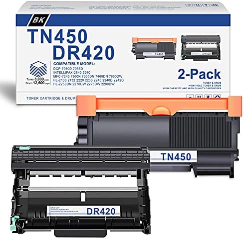[Siyah, 2-Pack] Uyumlu TN450 TN-450 Toner Kartuşu ve DR420 DR-420 Drum Ünitesi Değiştirme için Brother DCP-7060D DCP-7065D
