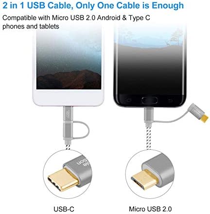 2'si 1 arada USB C Kablosu, Kablo Oluşturma 0.8 ft Mikro USB + USB C'den USB A'ya Hızlı Şarj Kablosu Örgülü, Sumsang Note 8,