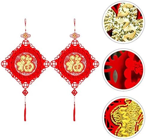 JJHTF 2 Adet Yeni Yıl Kolye Parti Çince Düğüm Dekor Bahar Festivali Asılı Süsler Nimet Süsler Dokunmamış Keçe Kumaş Kolye (Renk: