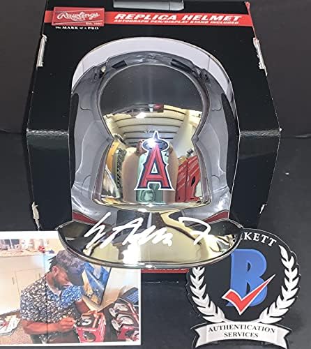 Jo Adell Los Angeles Angels İmzalı İmzalı Krom Mini Beyzbol Kaskı Beckett Tanık StickerCOA