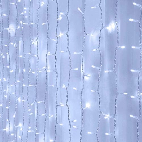 Perde dize ışıkları, pencere peri LED Icicle noel ışıkları düğün bahçe odası açık kapalı duvar süslemeleri için(Soğuk beyaz)