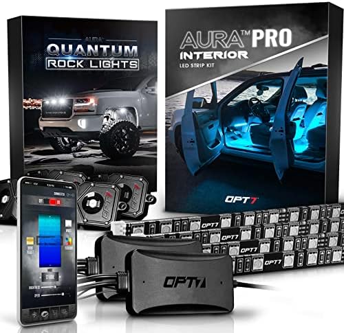OPT7 Aura PRO Araç İçi LED Aydınlatma Kiti Bluetooth ve Kaya Işığı 4pc Kiti-Uygulama Etkin-iOS ve Android