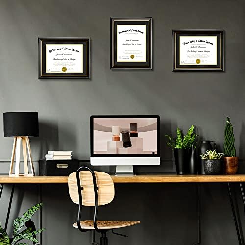 Diploma Çerçeveleri 11x14 ile 8. 5x11 Siyah ve altın Mat, Siyah ile Altın Jant ve Boncuk, 1 Set Paketi