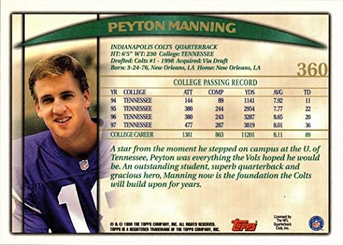 1998 Topps Futbol 360 Peyton Manning Çaylak Kartı