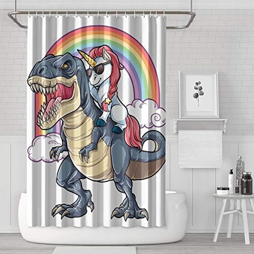 IORTY RTTY Serin Unicorn Sürme Dinozor T-Rex Ağır Serin Banyo Perde 12 Hooks ile Set Su Geçirmez Dekoratif Banyo Polyester