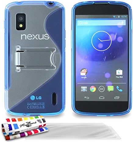 MUZZANO Orijinal LG Nexus 4 için 3 Ultra Clear Ekran Koruyucu Film ile Shell Kılıf Standı-Mavi