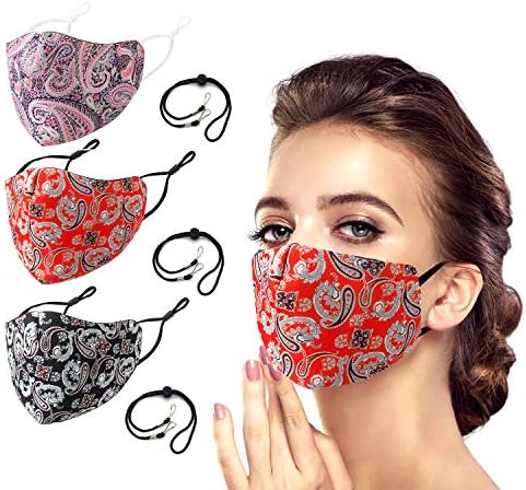 3 Paket Pamuk yüz maskesi yıkanabilir Resuable moda baskı koruma kapağı maske kordon