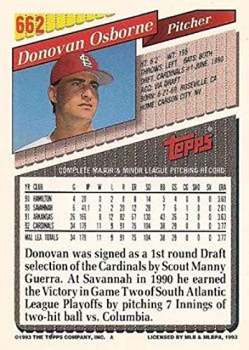 1993 Topps Altın Beyzbol 662 Donovan Osborne St. Louis Cardinals Topps Şirketinden Resmi MLB Ticaret Kartı