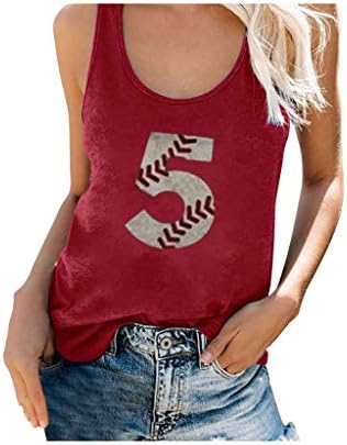 Yaz CasualTank Tops, Kadın Gevşek-fit O Boyun Yelekler Tops Beyzbol Numarası Baskılı Kolsuz Bluz Gömlek