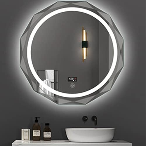 Ev Aksesuarları 60cm Yuvarlak Banyo Aynası, Işıklı Buğu Önleyici Led ışık Akıllı Makyaj Makyaj Aynası, Dokunma, Zaman ve Sıcaklık