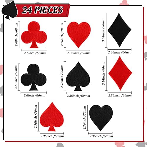 24 Pcs Oyun Kartları Yama Oyun Demir on Yamalar Kırmızı Siyah Kalp Yamalar Demir on Kart Takım Elbise Diamonds Maça Yama Poker