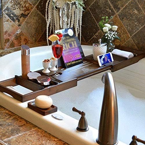 YYL Bambu Küvet Tepsi Caddy, Ahşap Banyo Tepsi Genişletilebilir Ayarlanabilir Kitap veya Tablet Tutucu ile Cep Telefonu Tepsi