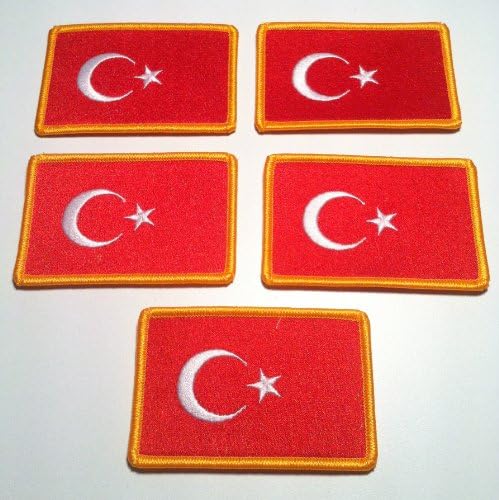 5 Türkiye Bayrağı Demir-on Patch Amblem Nakış Altın Sınır