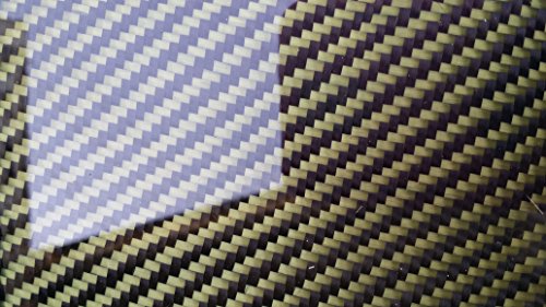 Gerçek Karbon Fiber Kevlar Hibrid Fiberglas Panel Levha Levha 18 ×36 ×1/32 Parlak Bir Tarafı Sarı