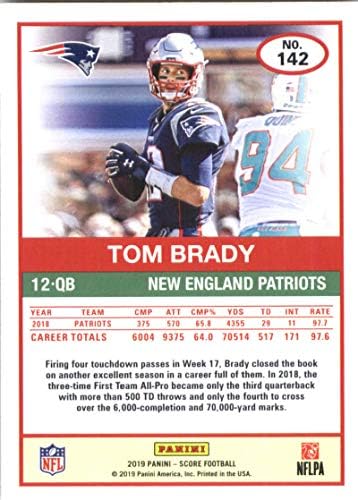 2019 Skor Futbol 142 Tom Brady New England Patriots Panini tarafından yapılan Resmi NFL Ticaret Kartı
