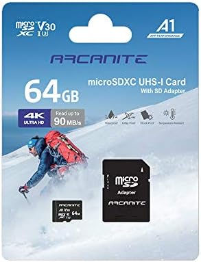 Adaptörlü ARCANİTE 64GB microSDXC Hafıza Kartı-A1, UHS-I U3, V30, 4K, C10, Micro SD, 90 MB/s'ye kadar Optimum Okuma hızları