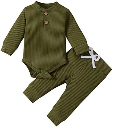 Toddler Erkek Bebek Kız Giysileri Kıyafetler Nervürlü Uzun Kollu Kazak Tişörtü Tops Pantolon Katı 2 ADET Yenidoğan Kız Kıyafetler