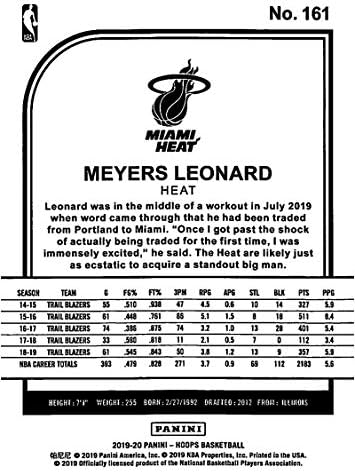 2019-20 Panini Çemberler Kış 161 Meyers Leonard Miami Heat NBA Basketbol Ticaret Kartı