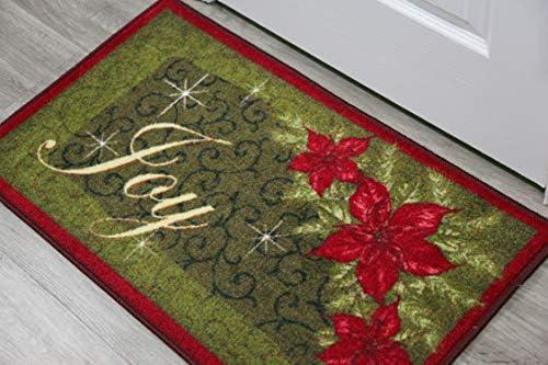 Brumlow MİLLS Poinsettia Joy Holidays Yıkanabilir Şenlikli Çiçek Kapalı veya Açık Noel Halısı Oturma veya Yemek Odası, Yatak