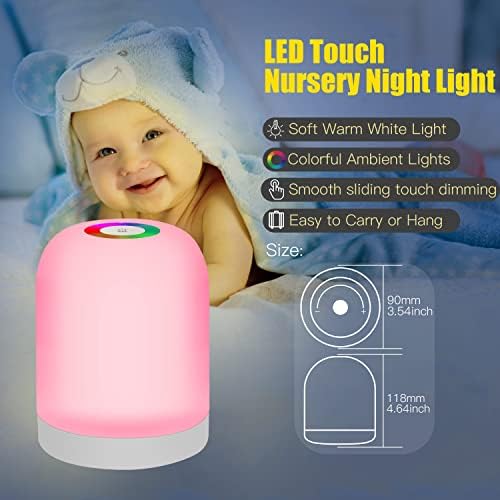 TLTLTL Dokunmatik kreş gece lambası, bebek gece lambası ile sıcak beyaz ışık ve 7 renk ışık dokunmatik kontrol sensörü gece