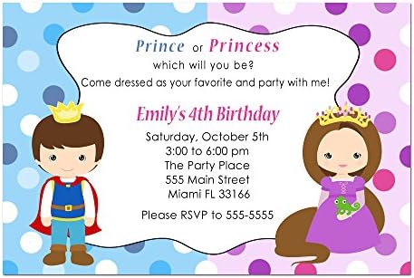 30 Davetiyeleri Prens Prenses Kız Erkek Doğum Günü Partisi Kişiselleştirilmiş Kartları + 30 Beyaz Zarflar