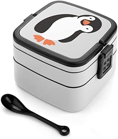 Pinguin Komik Baskı All İn One Çift Katmanlı Bento Kutusu Yetişkinler için/Çocuk Öğle Yemeği Kutusu Kiti Yemek Hazırlık Konteynerler