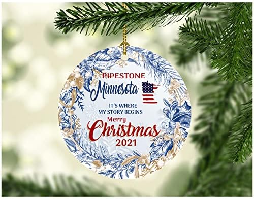 Merry Christmas Süs Ağacı 2021 Pipestone Minnesota Süsler Nerede Benim Hikayesi Başlar Pipestone MN Şehir Memleketi Devlet