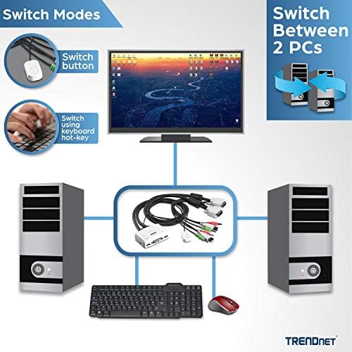 TRENDnet 2 Portlu DVI USB KVM Switch ve Sesli Kablo Seti, İki PC'yi Yönetme, USB 2.0, Çalışırken Takılabilir, Otomatik Tarama,