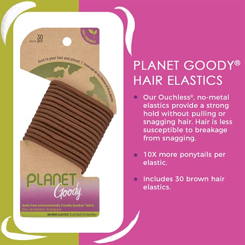 Goody Gezegen Goody Ouchless Elastik Kalın Saç Kravat-30 Sayısı, Kahverengi - Orta Saç için Kalın Saç - Bambu Elastik ve Çevre