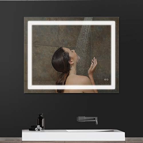 LED Banyo Aynası - Buğu Önleyici Duvara Monte Makyaj Aynası, Akıllı Dokunmatik Düğme Kontrollü 28×36 inç LED Işıklı Banyo Aynaları,