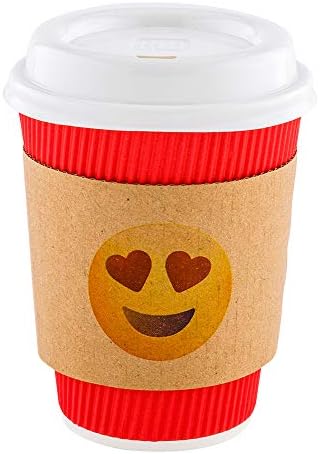 Restpresso Uyuyor 12 / 16 / 20 Ons Kahve Kılıfları, 1000 Kalp Gözü Emoji Sıcak Bardak Kılıfları-Oluklu, ısıya Dayanıklı, Kraft