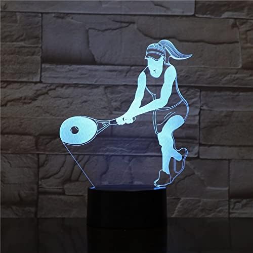 3D Tenis Kadın Raketi Gece Işık LED Renkli Akrilik Dokunmatik Masa Lambası Başucu Dekor USB Bebek Uyku Çocuklar Yıl Hediye