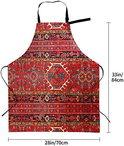 Antik Oryantal Türk Halı Desen Baskı Kırmızı Erkekler Kadınlar İçin Cepli Önlükler Su Geçirmez, %100 Polyester 1 Adet Ayarlanabilir