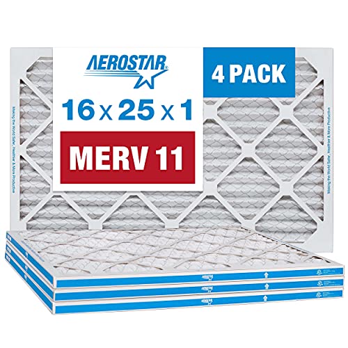 Aerostar 16x25x1 MERV 11 Pileli Hava Filtresi, AC Fırın Hava Filtresi, 4 Paket (Gerçek Boyut: 15 3/4x24 3/4 x3 / 4)