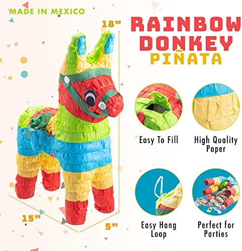 Eşek Pinata-Doğum Günü Fiesta, Cinco de Mayo, Çocuklar için Coco Temalı Partiler için Piñatas - Yüksek Kaliteli Kağıt-Şeker