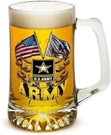 Kulplu Bira Kupaları-Çift Bayraklı ABD Ordusu 25 oz Tankard Bira Kupası-Erkekler veya Kadınlar için Silahlı Kuvvetler Hediyeleri-Ordu