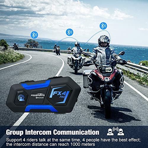 Motosiklet Bluetooth Kulaklık Fodsports FX4 Pro 1200 m Kask Interkom, 4 Riders Motosiklet Bluetooth Interkom, evrensel Bluetooth
