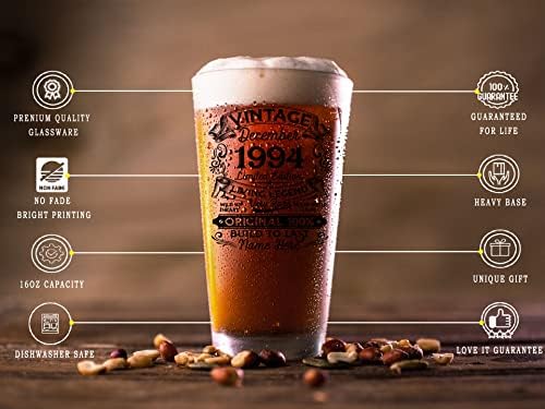 Prezzy Kişiselleştirilmiş Vintage Aralık 1994 Bira bardağı 28 Yaşında 28th doğum günü Hediyesi 2022 Pint Gözlük 16 oz
