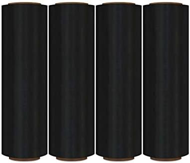 MMBM Streç Sarma, 18 İnç x 1000 Feet, 120 Gauge, 4 Paket, Koyu Siyah Renkli Plastik Sarılmak, Streç Film Ruloları, Renk Kodlaması