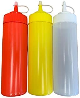 Ketçap Hardalı ve Şeffaf BPA İçermeyen Geniş Ağızlı Gıda Hazırlama Çeşniler için Kapaklı 3 Plastik Sıkma Şişesi Seti Her Biri