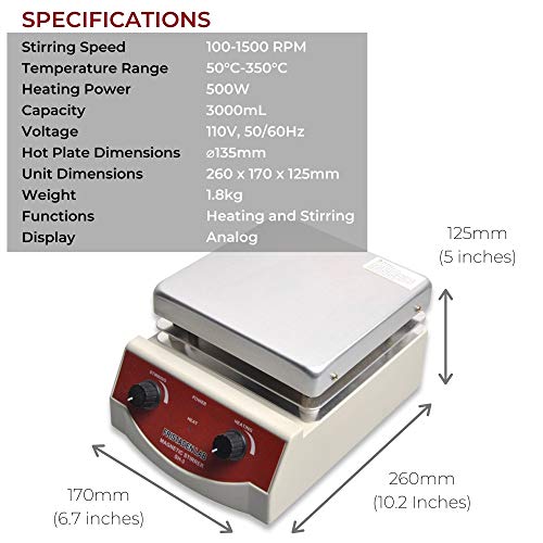Fristaden Lab SH-3 Manyetik Sıcak Plaka Karıştırıcı | 100-1600 RPM Hız, 350°C Sıcaklık ve 3,000 ml Kapasite / Sıvı ısıtma ve
