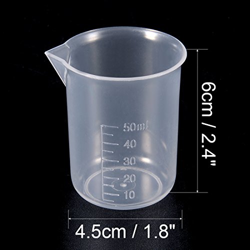 uxcell Ölçüm Bardak 50 ml PP Plastik Mezun Beher Şeffaf Laboratuvar Mutfak Sıvılar için 6 adet