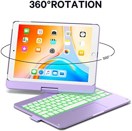 Klavyeli iPad 9. Nesil Kılıf, iPad 8. Nesil 10.2 İnç için CHESONA Trackpad Klavye, 7 Renkli Arka Işık, 360° Dönebilen, iPad