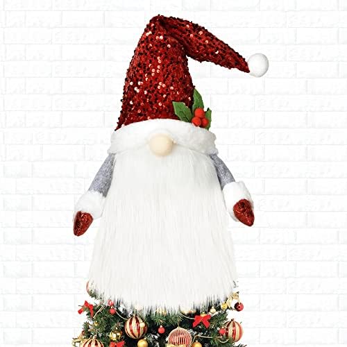 Gnome Noel Ağacı Topper, ışıklı Silindir Şapka Ağacı Topper El Yapımı Noel Süslemeleri, İsveç Santa Tomte Ağacı Süsleme İskandinav