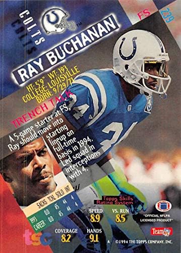 1994 Stadyum Kulübü Süper Takımlar Super Bowl Futbol 239 Ray Buchanan Indianapolis Colts Topps'tan Resmi NFL Ticaret Kartı