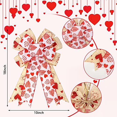 2 Parça sevgililer Günü Yaylar Dekorasyon Büyük Yay 10x18 İnç Kırmızı ve Beyaz Kalp Baskılı Yay sevgililer Günü Ev Partisi