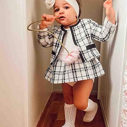 2 Adet Toddler Bebek Kız Çocuk Uzun Kollu Ekose Hırka Ceket Dış Giyim + Ekose Elbise Tutu Etek Prenses Parti Resmi Kıyafetler
